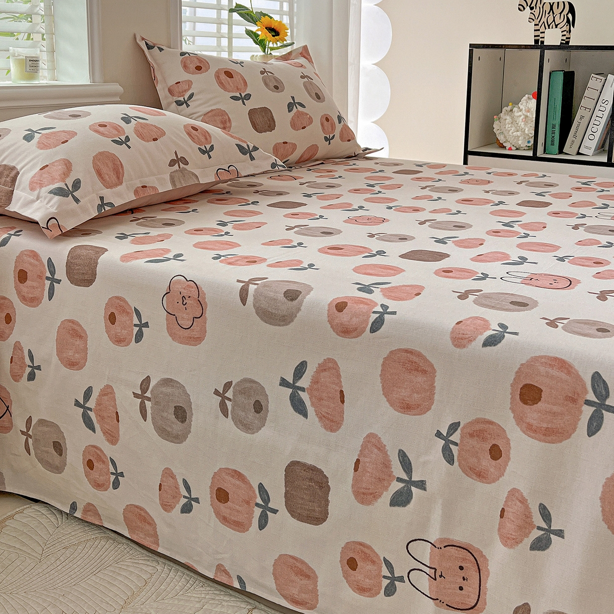 91家纺网 家纺一手货源 找家纺 依庭 2025新款高克重全棉纯棉磨毛印花单床单 山樱