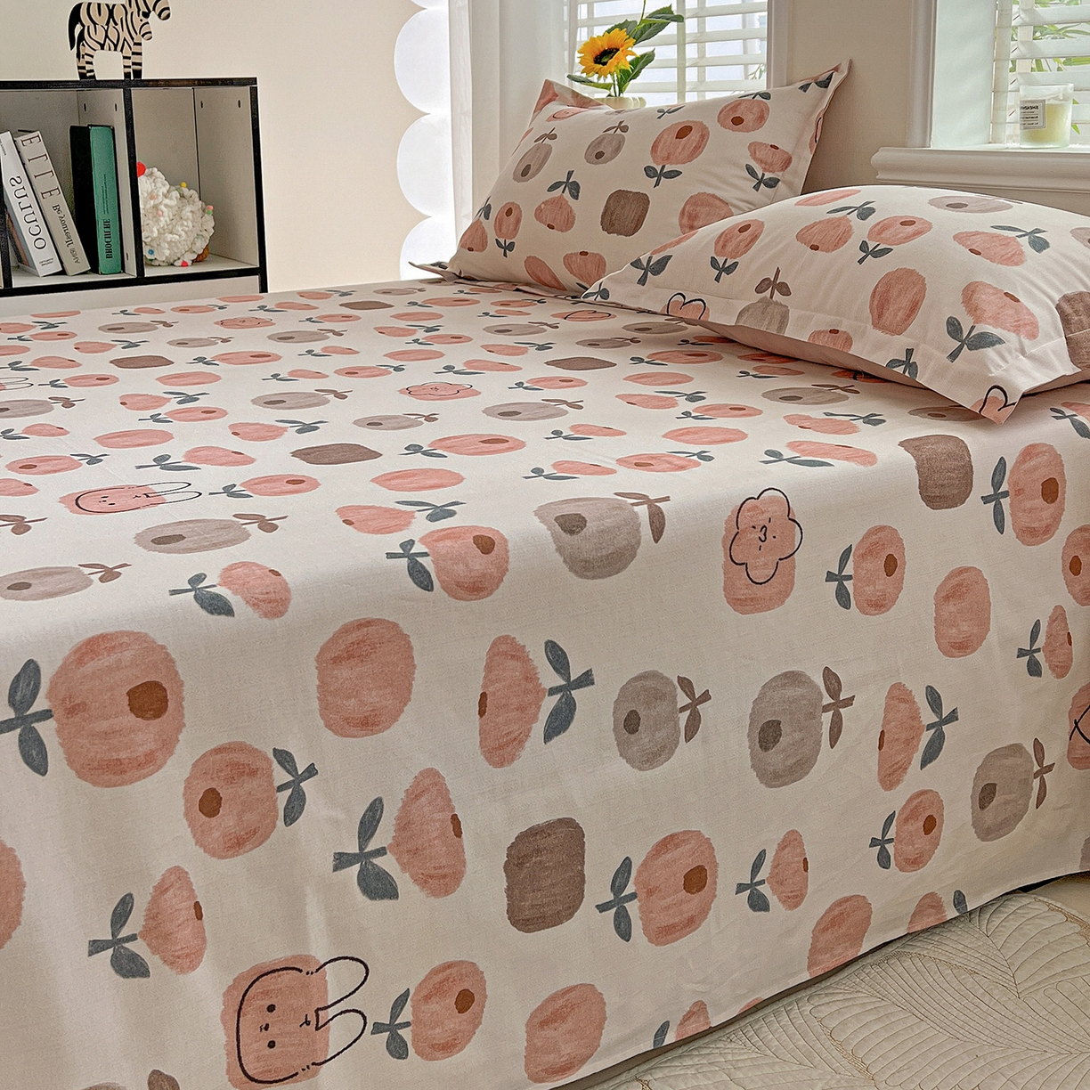 91家纺网 家纺一手货源 找家纺 依庭 2025新款高克重全棉纯棉磨毛印花单床单 山樱