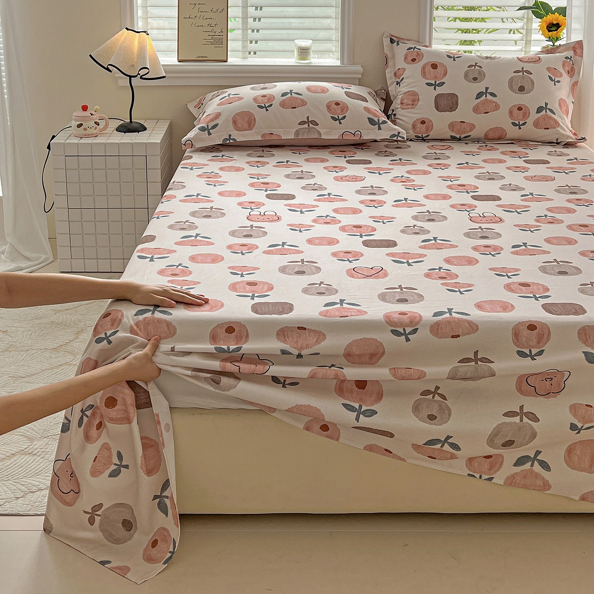 91家纺网 家纺一手货源 找家纺 依庭 2025新款高克重全棉纯棉磨毛印花单床单 山樱