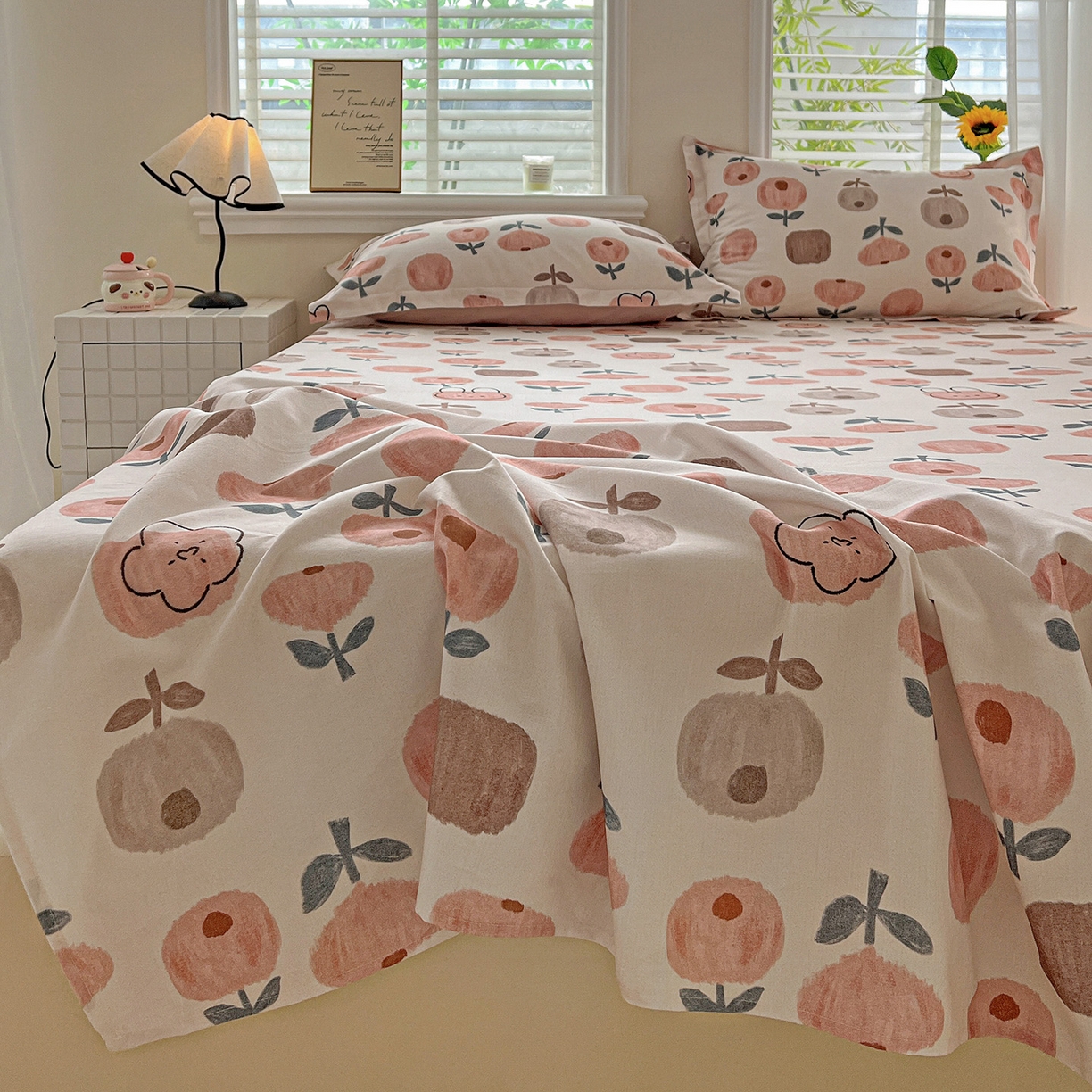 91家纺网 家纺一手货源 找家纺 依庭 2025新款高克重全棉纯棉磨毛印花单床单 山樱