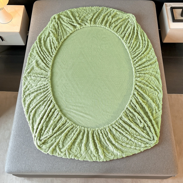 91家纺网 家纺一手货源 找家纺 米瑞娜 2025秋冬新款塔芙绒床笠三件套跨境单床笠外贸单品现货尺寸齐全 欧式床笠-果绿