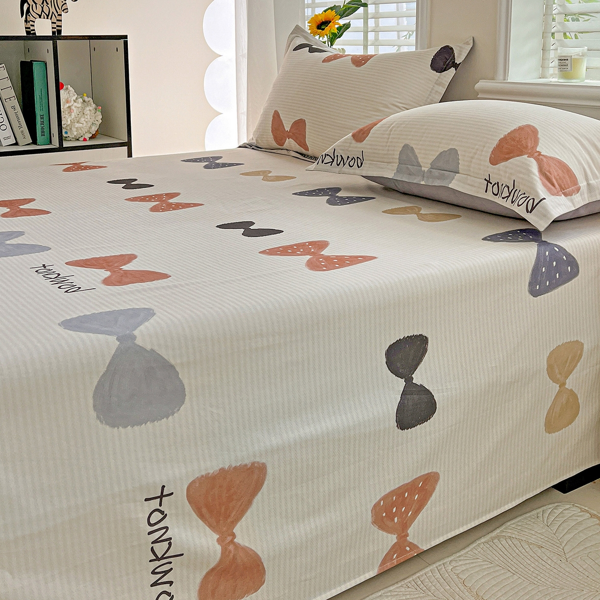 91家纺网 家纺一手货源 找家纺 依庭 2025新款高克重全棉纯棉磨毛印花单床单 笙白-桔