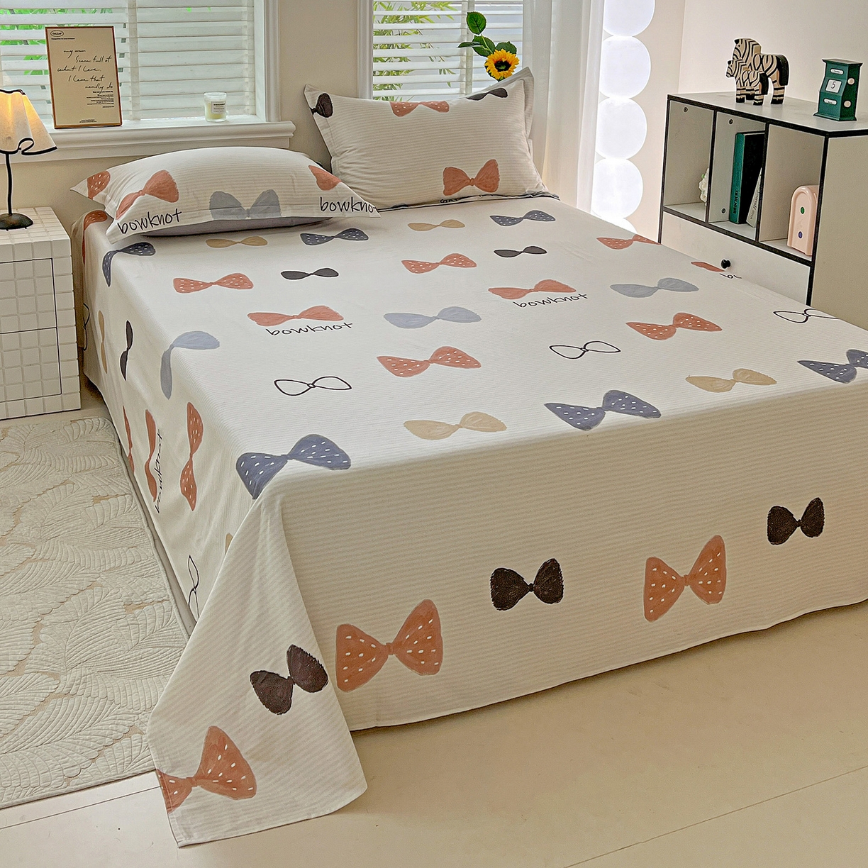 91家纺网 家纺一手货源 找家纺 依庭 2025新款高克重全棉纯棉磨毛印花单床单 笙白-桔