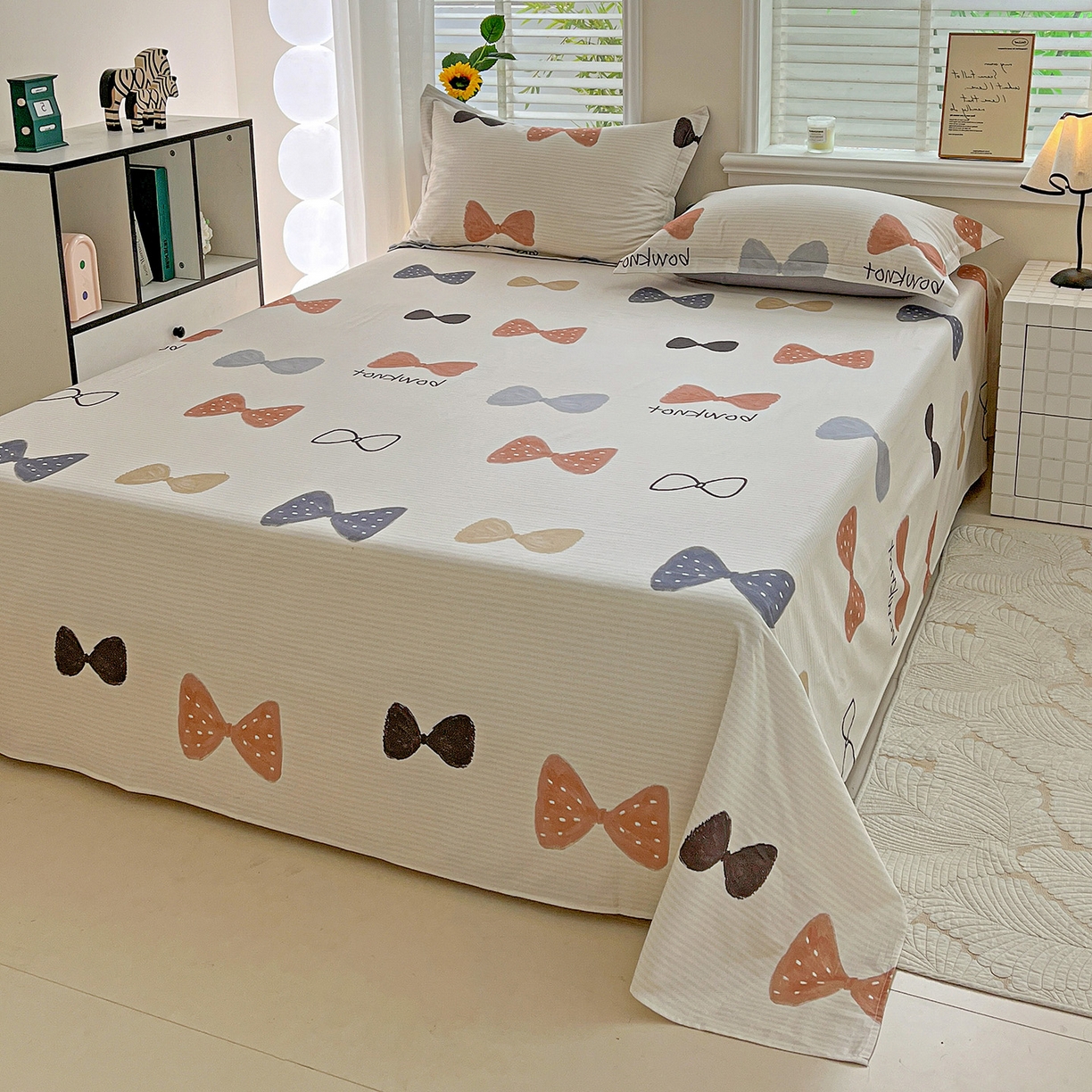 91家纺网 家纺一手货源 找家纺 依庭 2025新款高克重全棉纯棉磨毛印花单床单 笙白-桔