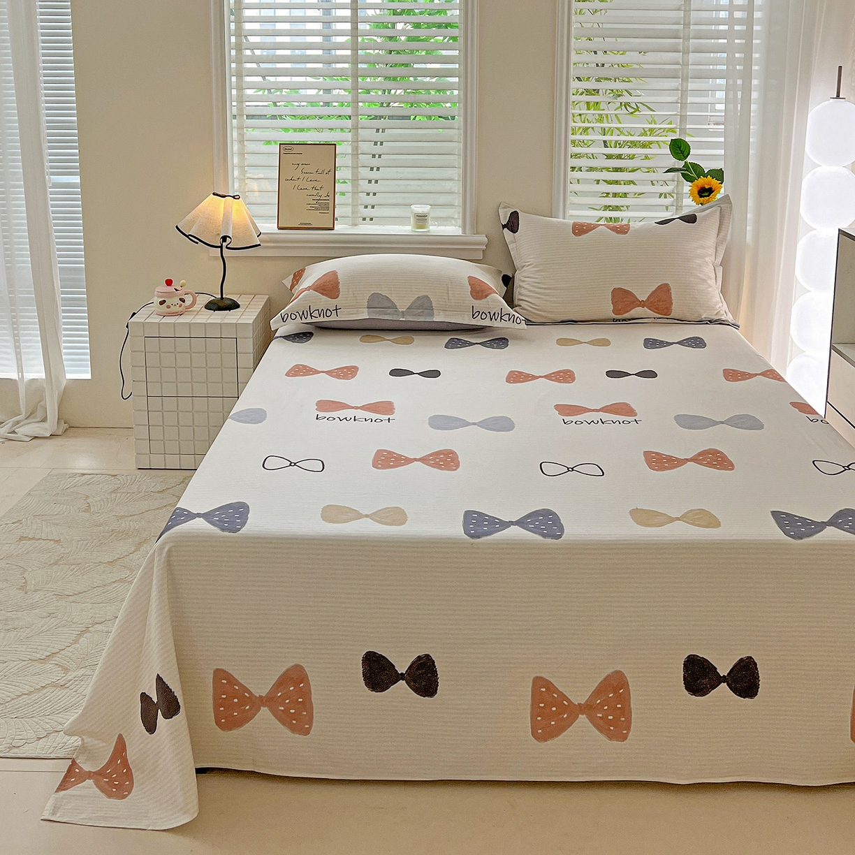 91家纺网 家纺一手货源 找家纺 依庭 2025新款高克重全棉纯棉磨毛印花单床单 笙白-桔