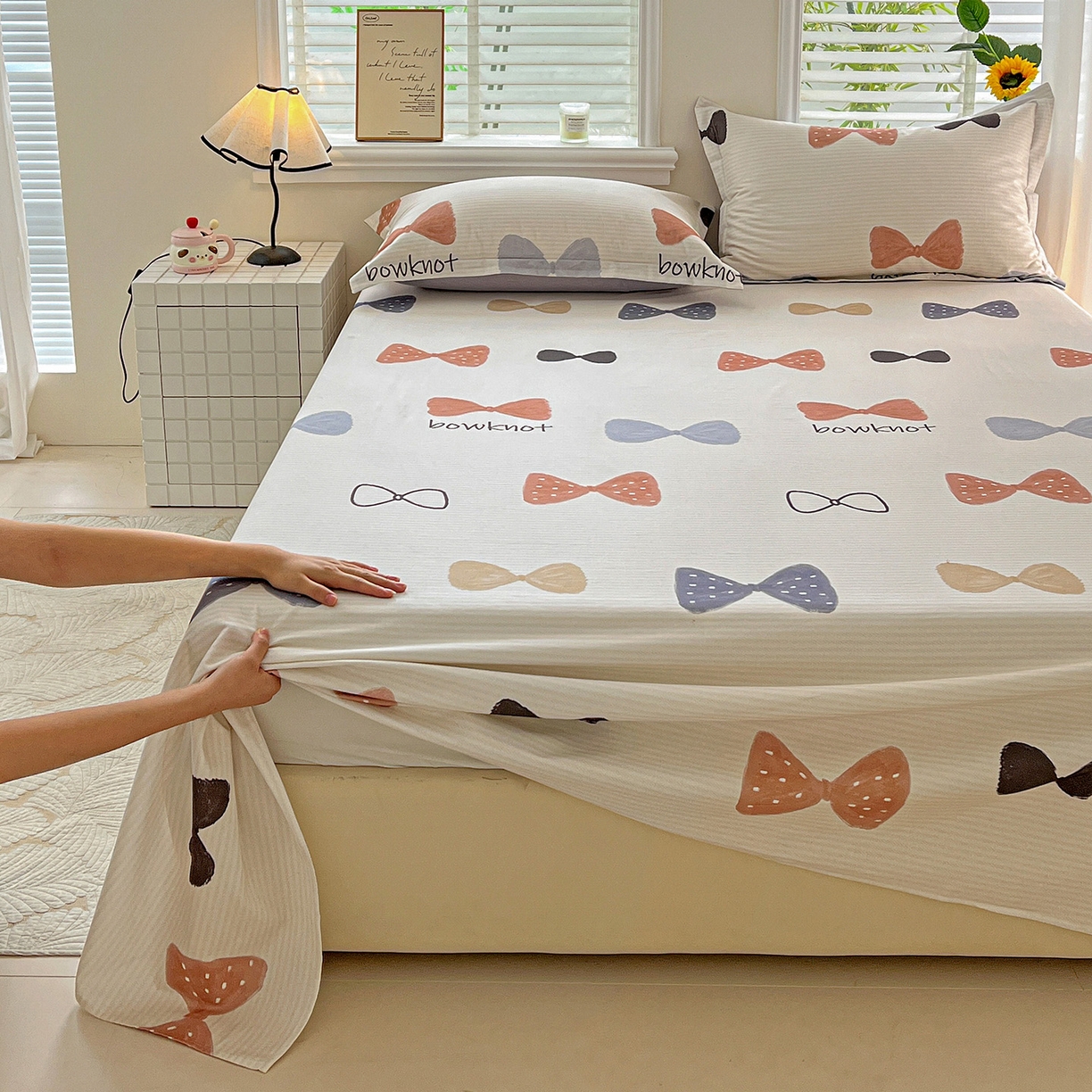 91家纺网 家纺一手货源 找家纺 依庭 2025新款高克重全棉纯棉磨毛印花单床单 笙白-桔