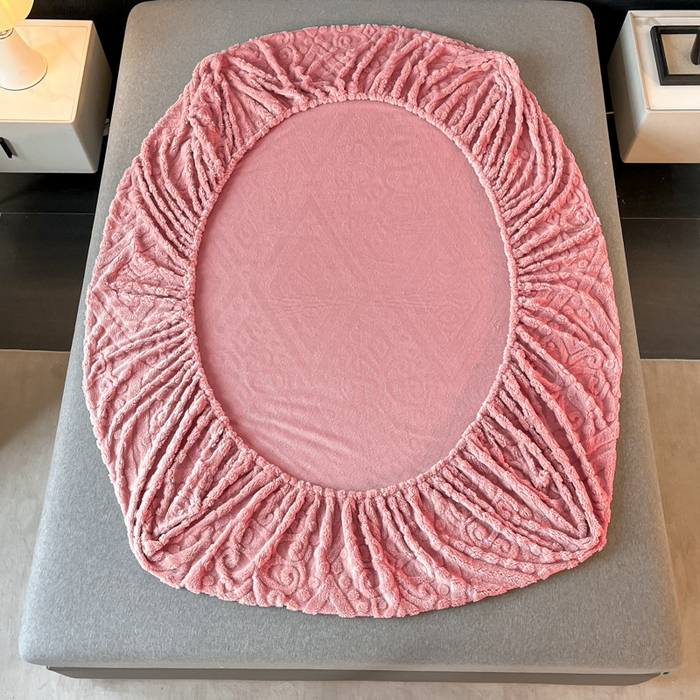 91家纺网 家纺一手货源 找家纺 米瑞娜 2025秋冬新款塔芙绒床笠三件套跨境单床笠外贸单品现货尺寸齐全 欧式床笠-玫红