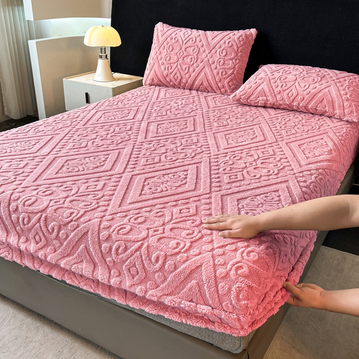 米瑞娜 2025秋冬新款塔芙绒床笠三件套跨境单床笠外贸单品现货尺寸齐全 欧式床笠-玫红