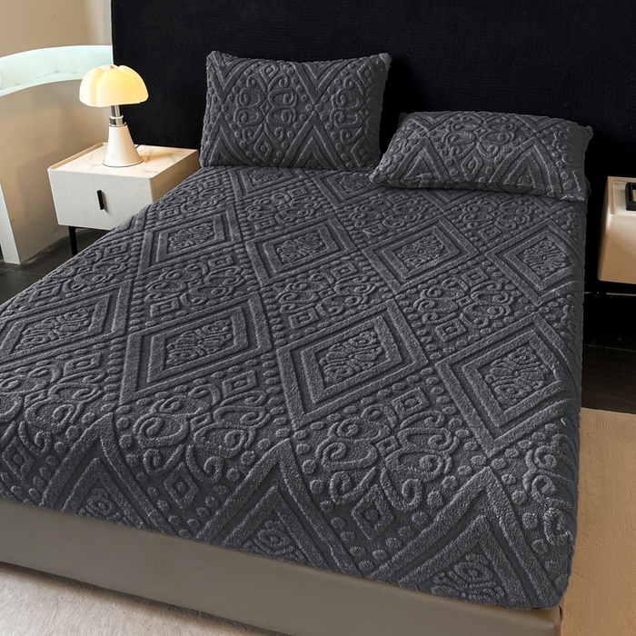 91家纺网 家纺一手货源 找家纺 米瑞娜 2025秋冬新款塔芙绒床笠三件套跨境单床笠外贸单品现货尺寸齐全 欧式床笠-深灰