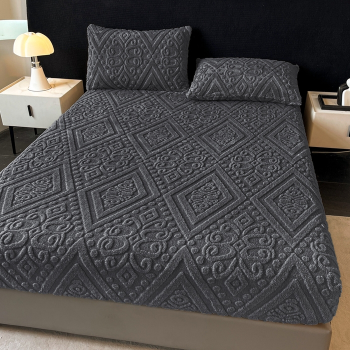 91家纺网 家纺一手货源 找家纺 米瑞娜 2025秋冬新款塔芙绒床笠三件套跨境单床笠外贸单品现货尺寸齐全 欧式床笠-深灰