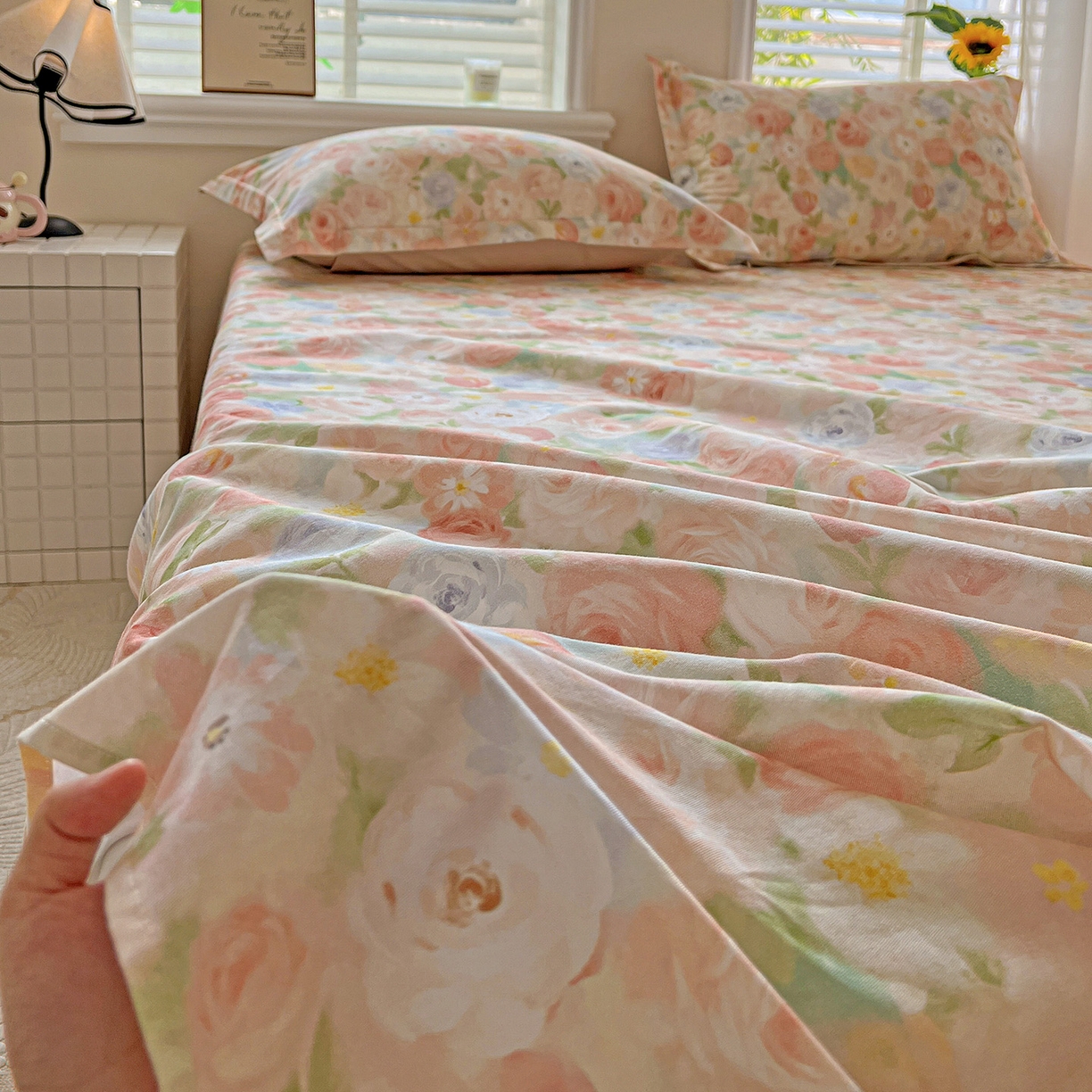 91家纺网 家纺一手货源 找家纺 依庭 2025新款高克重全棉纯棉磨毛印花单床单 甜梦茶语