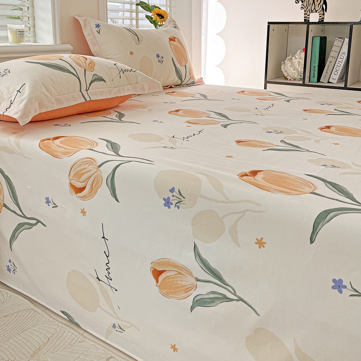 91家纺网 家纺一手货源 找家纺 依庭 2025新款高克重全棉纯棉磨毛印花单床单 甜心花语