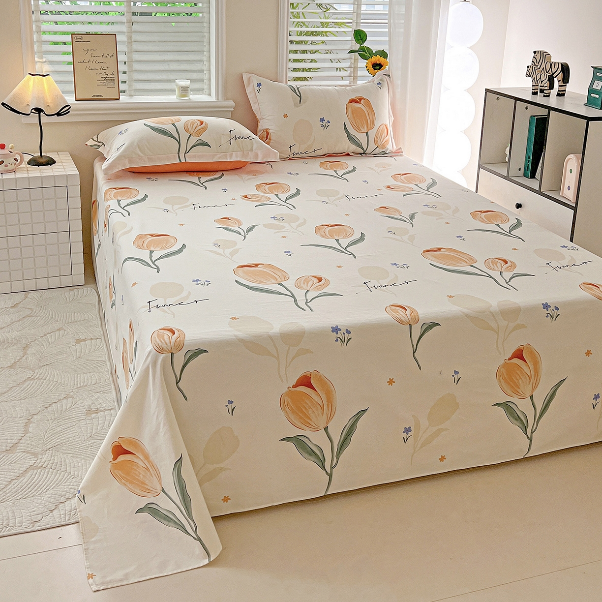 91家纺网 家纺一手货源 找家纺 依庭 2025新款高克重全棉纯棉磨毛印花单床单 甜心花语