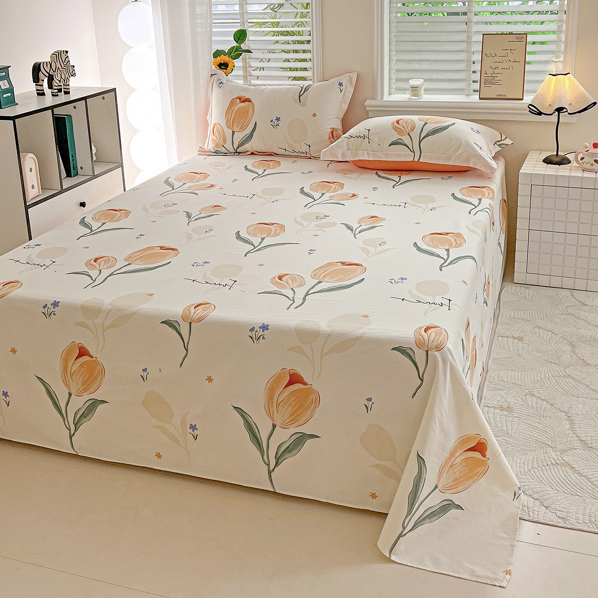 91家纺网 家纺一手货源 找家纺 依庭 2025新款高克重全棉纯棉磨毛印花单床单 甜心花语