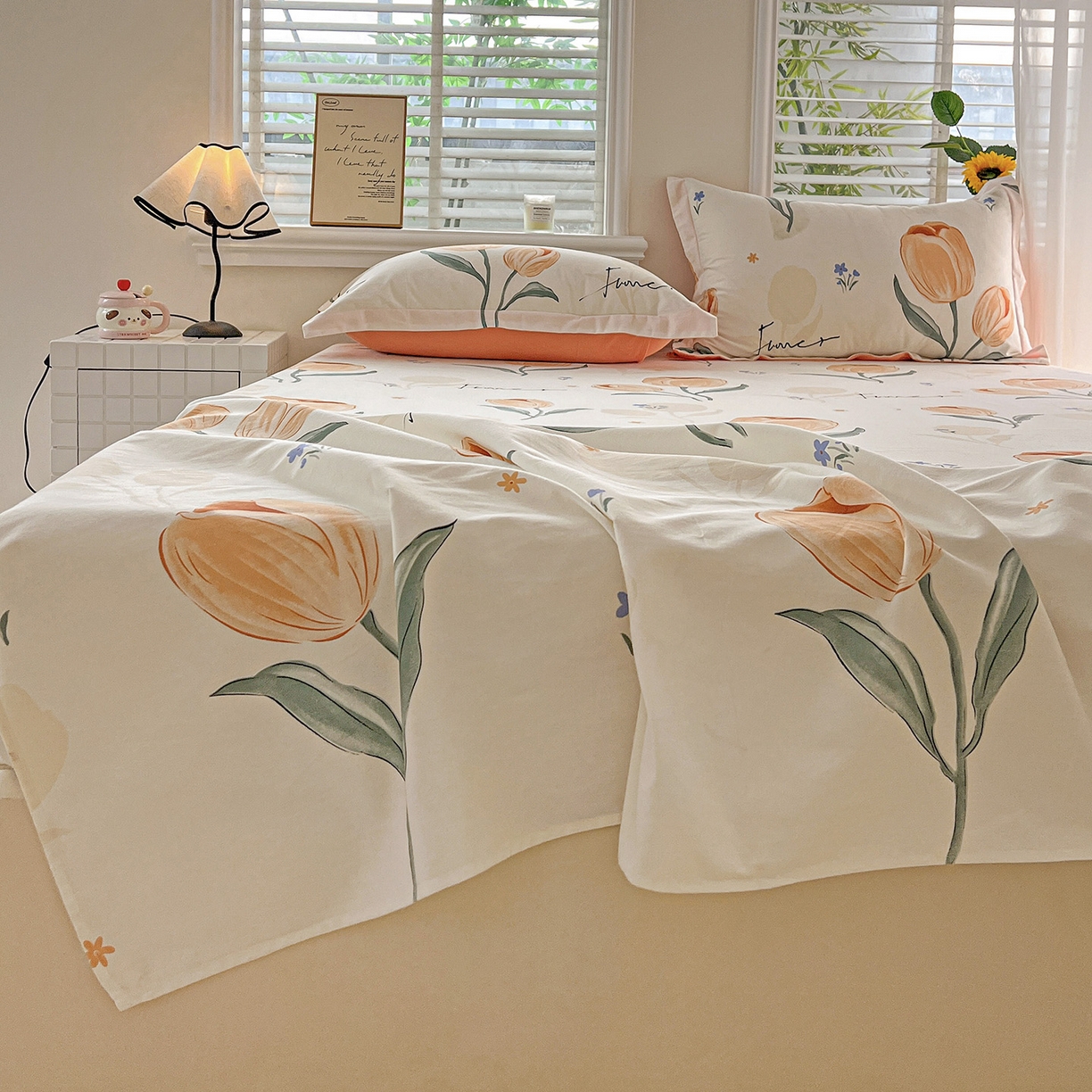 91家纺网 家纺一手货源 找家纺 依庭 2025新款高克重全棉纯棉磨毛印花单床单 甜心花语