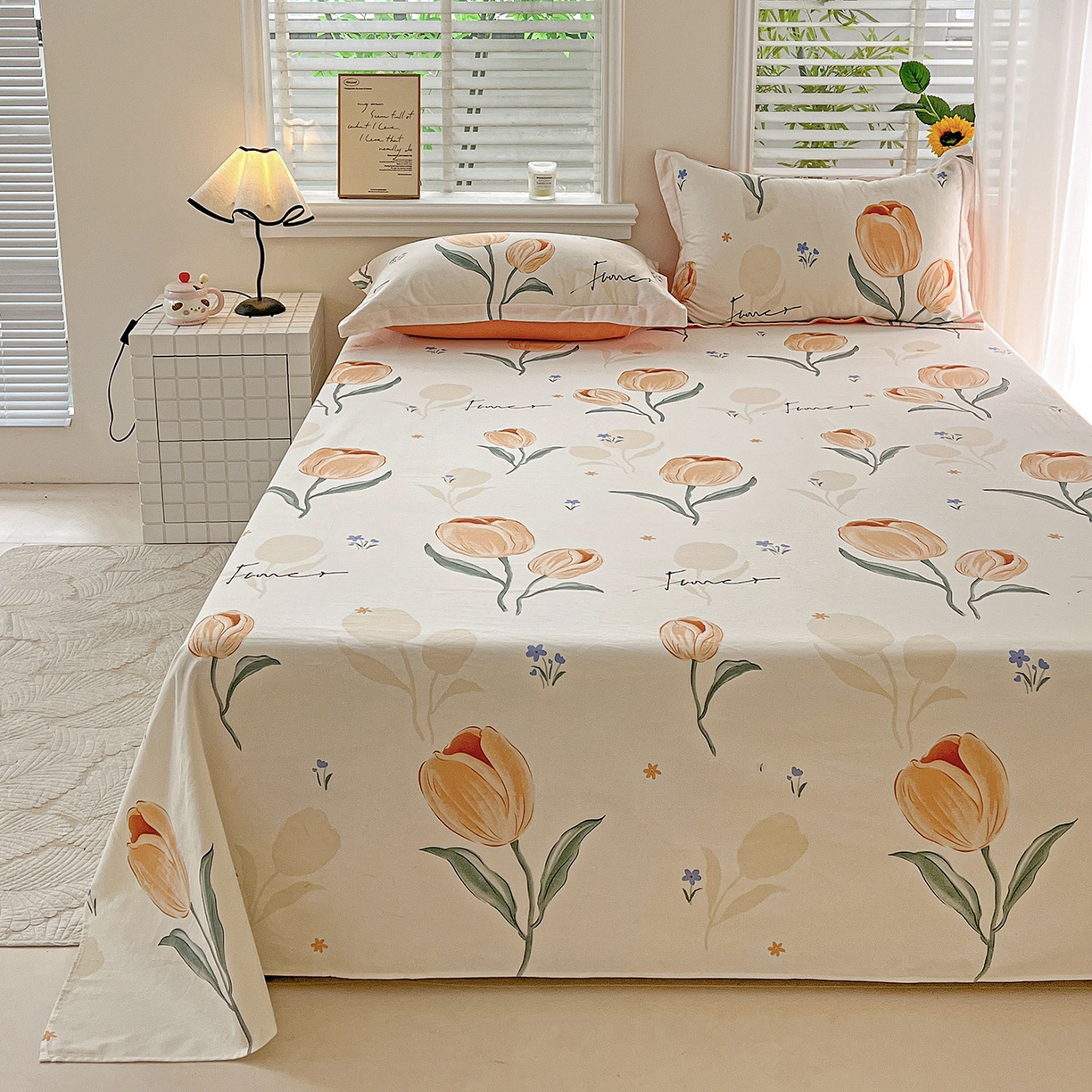 91家纺网 家纺一手货源 找家纺 依庭 2025新款高克重全棉纯棉磨毛印花单床单 甜心花语