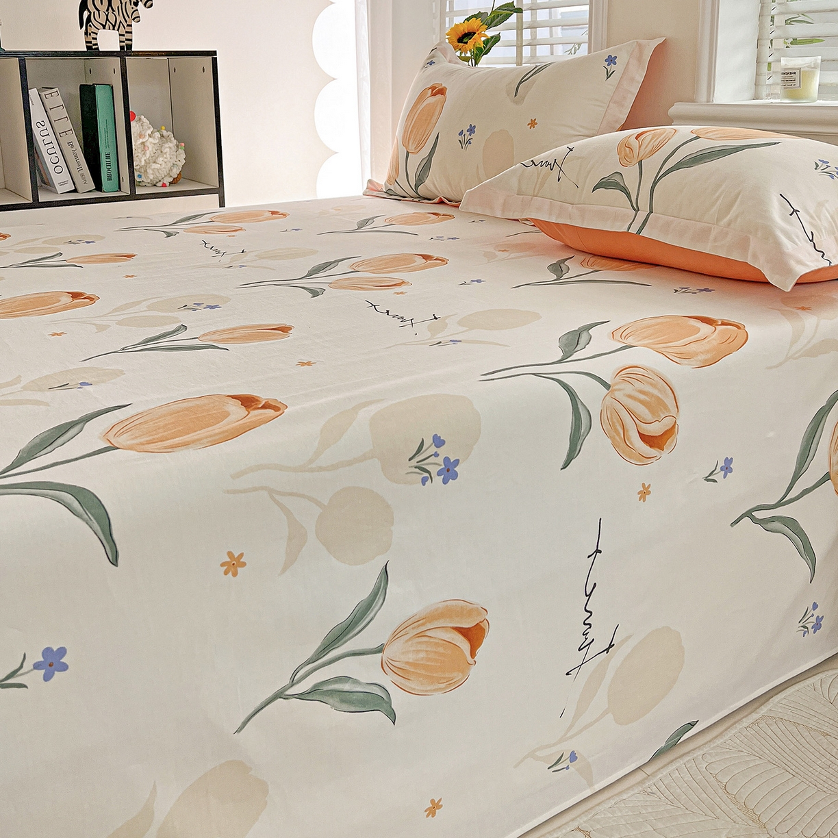 91家纺网 家纺一手货源 找家纺 依庭 2025新款高克重全棉纯棉磨毛印花单床单 甜心花语