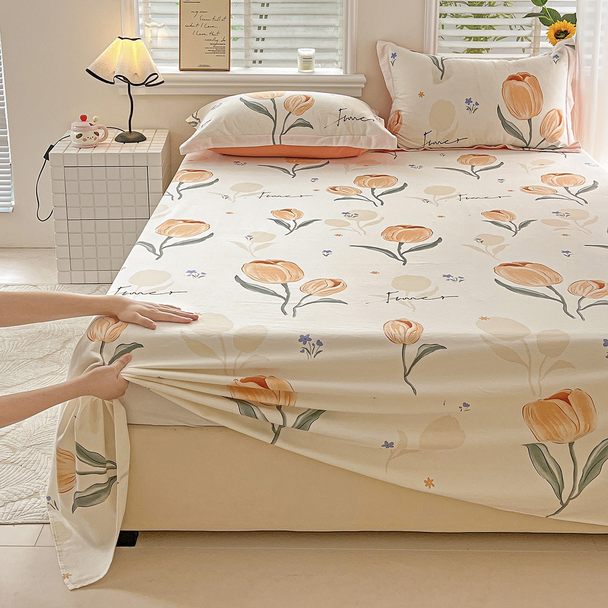 91家纺网 家纺一手货源 找家纺 依庭 2025新款高克重全棉纯棉磨毛印花单床单 甜心花语