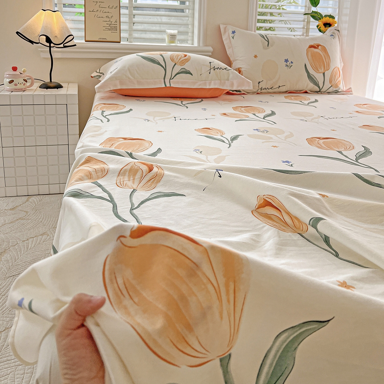 91家纺网 家纺一手货源 找家纺 依庭 2025新款高克重全棉纯棉磨毛印花单床单 甜心花语