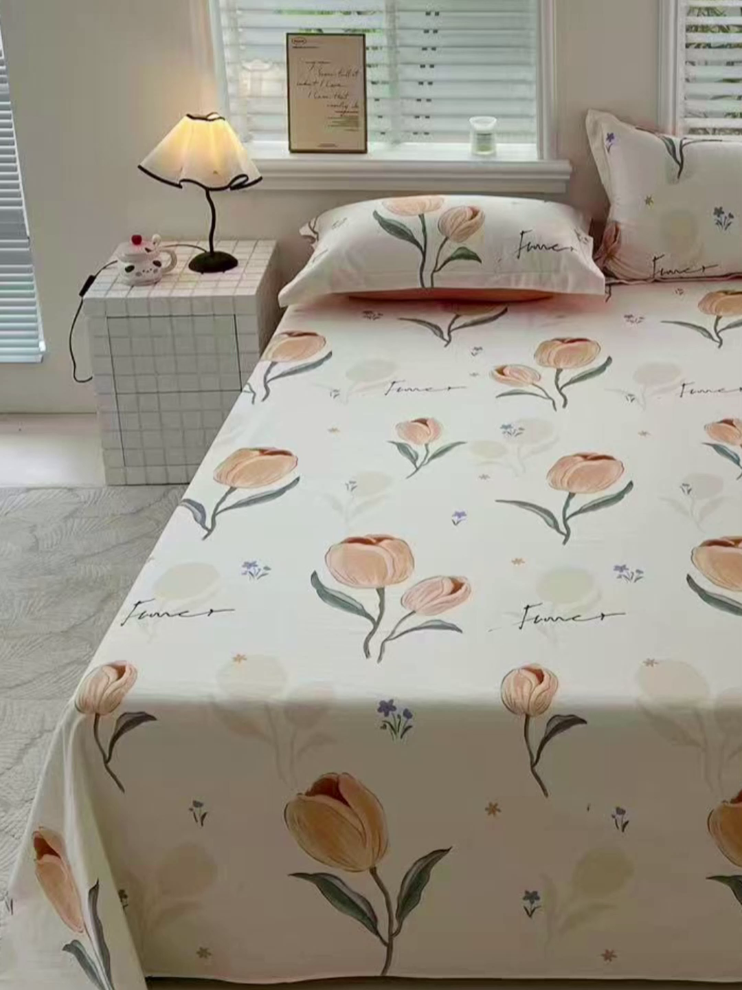 91家纺网 家纺一手货源 找家纺 依庭 2025新款高克重全棉纯棉磨毛印花单床单 甜心花语