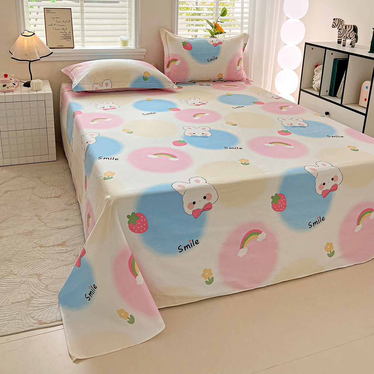 91家纺网 家纺一手货源 找家纺 依庭 2025新款高克重全棉纯棉磨毛印花单床单 小欢喜-A版