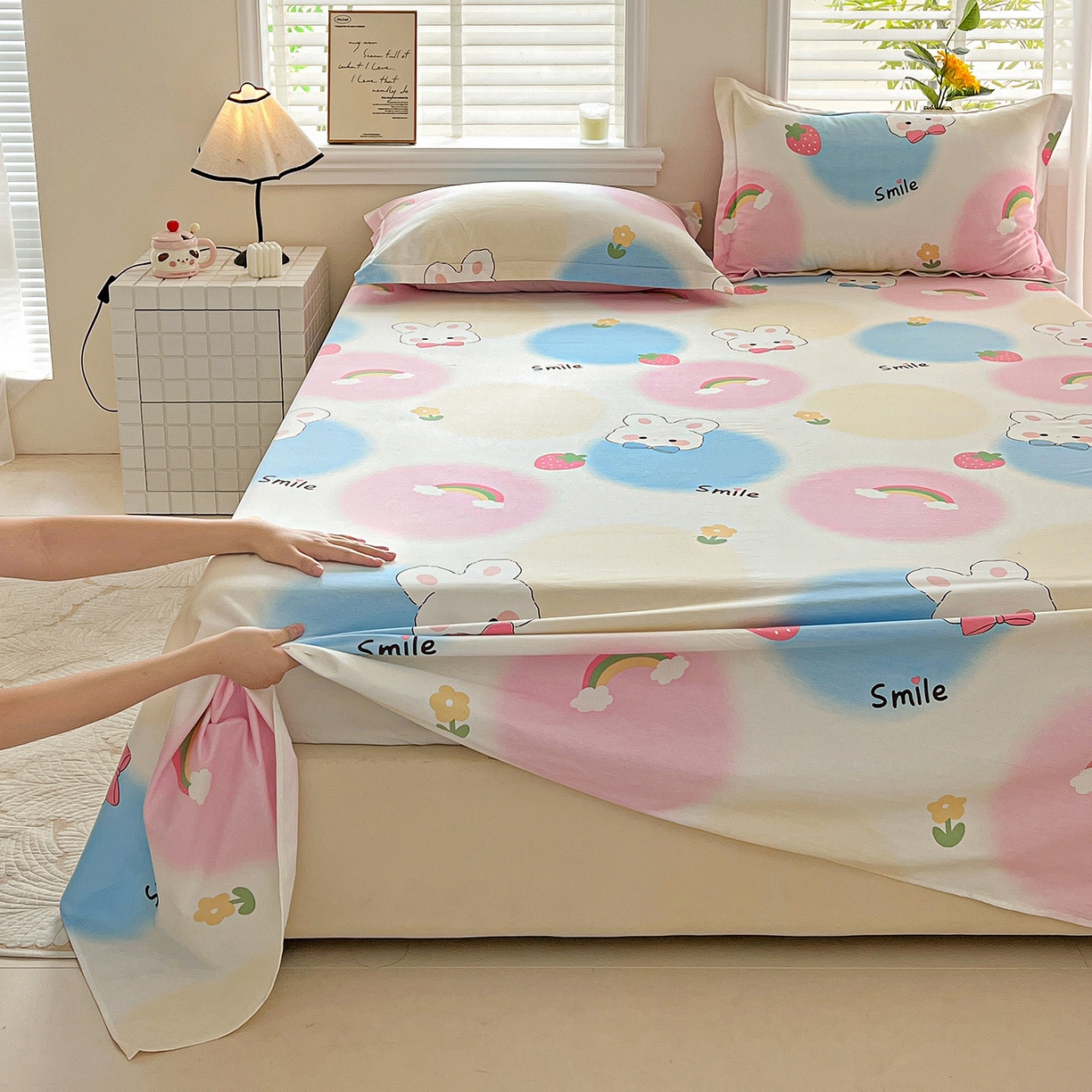 91家纺网 家纺一手货源 找家纺 依庭 2025新款高克重全棉纯棉磨毛印花单床单 小欢喜-A版