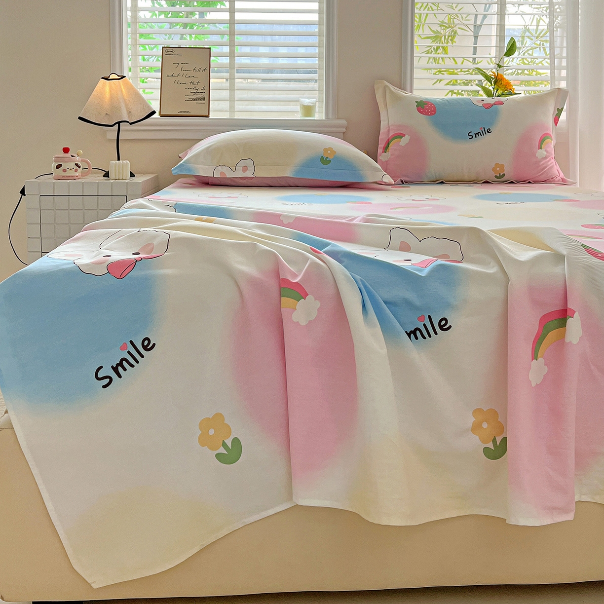 91家纺网 家纺一手货源 找家纺 依庭 2025新款高克重全棉纯棉磨毛印花单床单 小欢喜-A版