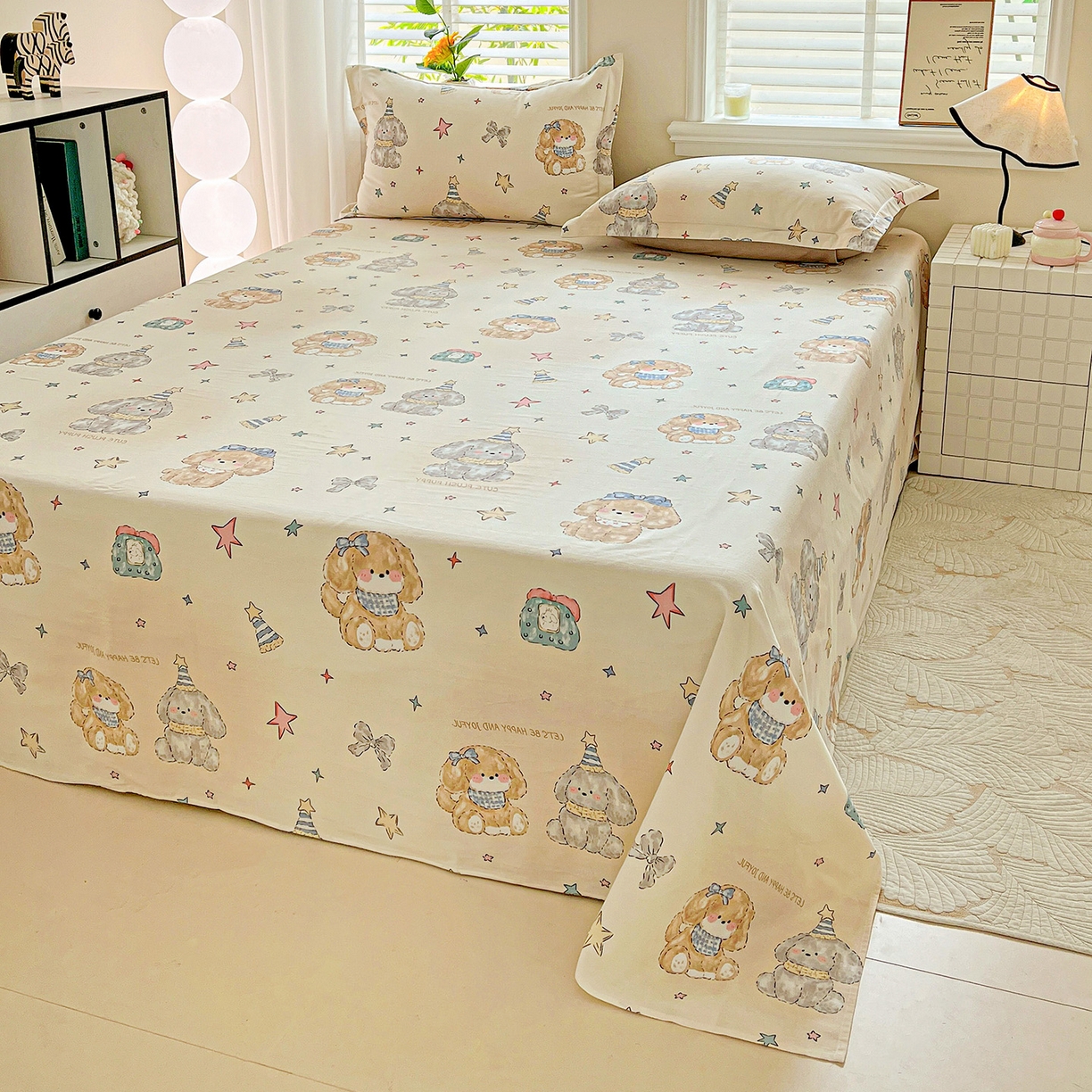 91家纺网 家纺一手货源 找家纺 依庭 2025新款高克重全棉纯棉磨毛印花单床单 星梦乐园