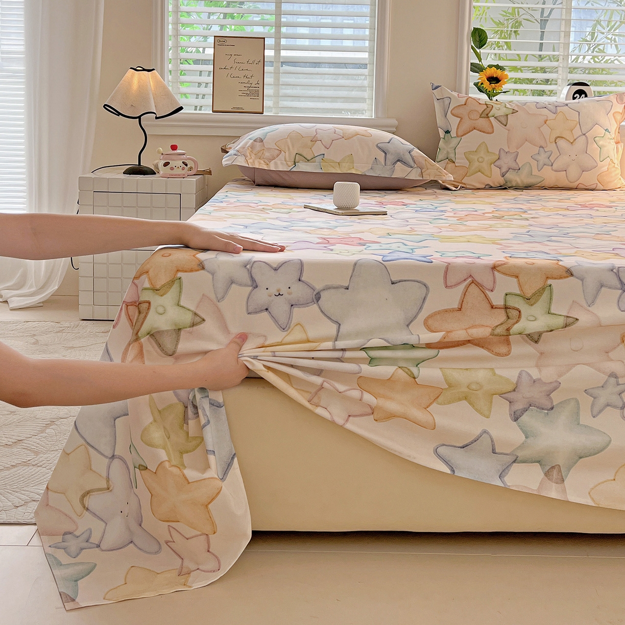 91家纺网 家纺一手货源 找家纺 依庭 2025新款高克重全棉纯棉磨毛印花单床单 星晚-粉