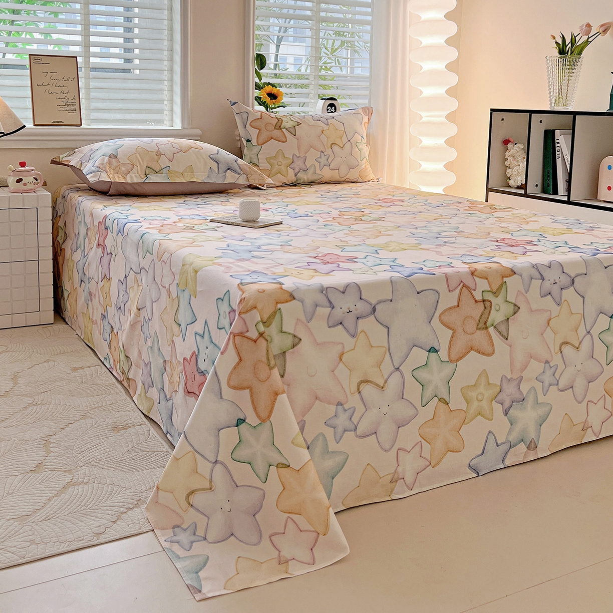 91家纺网 家纺一手货源 找家纺 依庭 2025新款高克重全棉纯棉磨毛印花单床单 星晚-粉