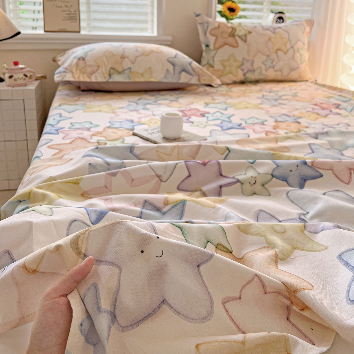 91家纺网 家纺一手货源 找家纺 依庭 2025新款高克重全棉纯棉磨毛印花单床单 星晚-粉