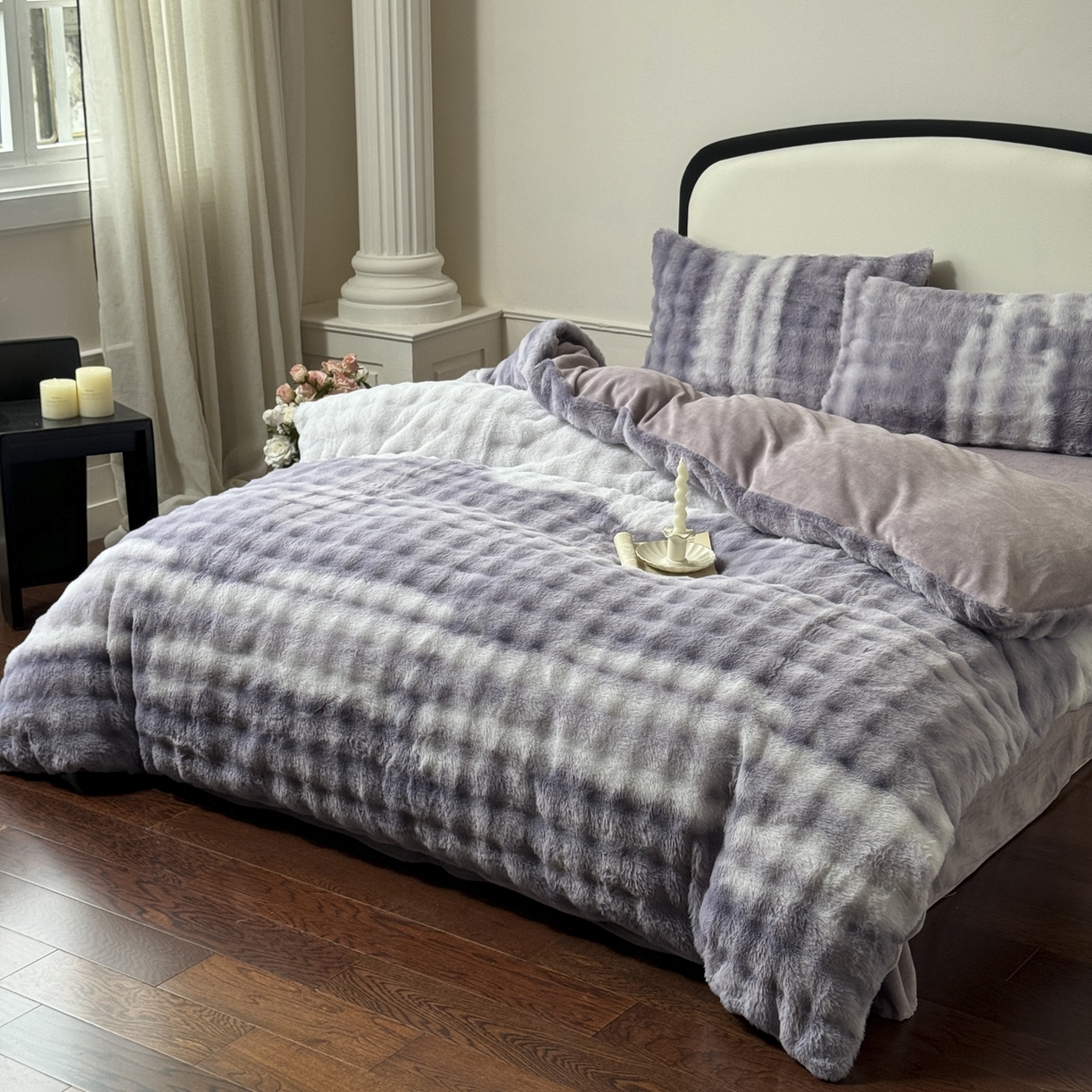 91家纺网 家纺一手货源 找家纺 新印象 2025新款七彩兔绒牛奶绒四件套 七彩兔绒-星紫