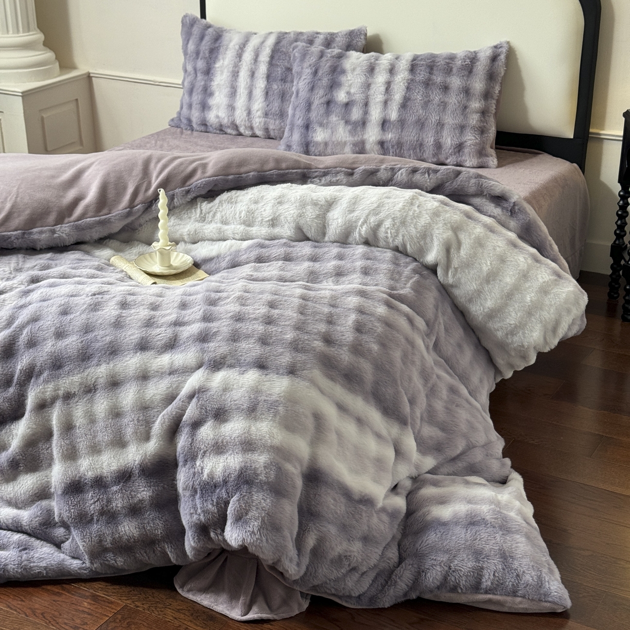 91家纺网 家纺一手货源 找家纺 新印象 2025新款七彩兔绒牛奶绒四件套 七彩兔绒-星紫