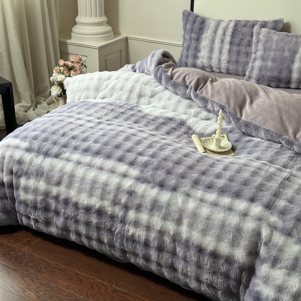 91家纺网 家纺一手货源 找家纺 新印象 2025新款七彩兔绒牛奶绒四件套 七彩兔绒-星紫