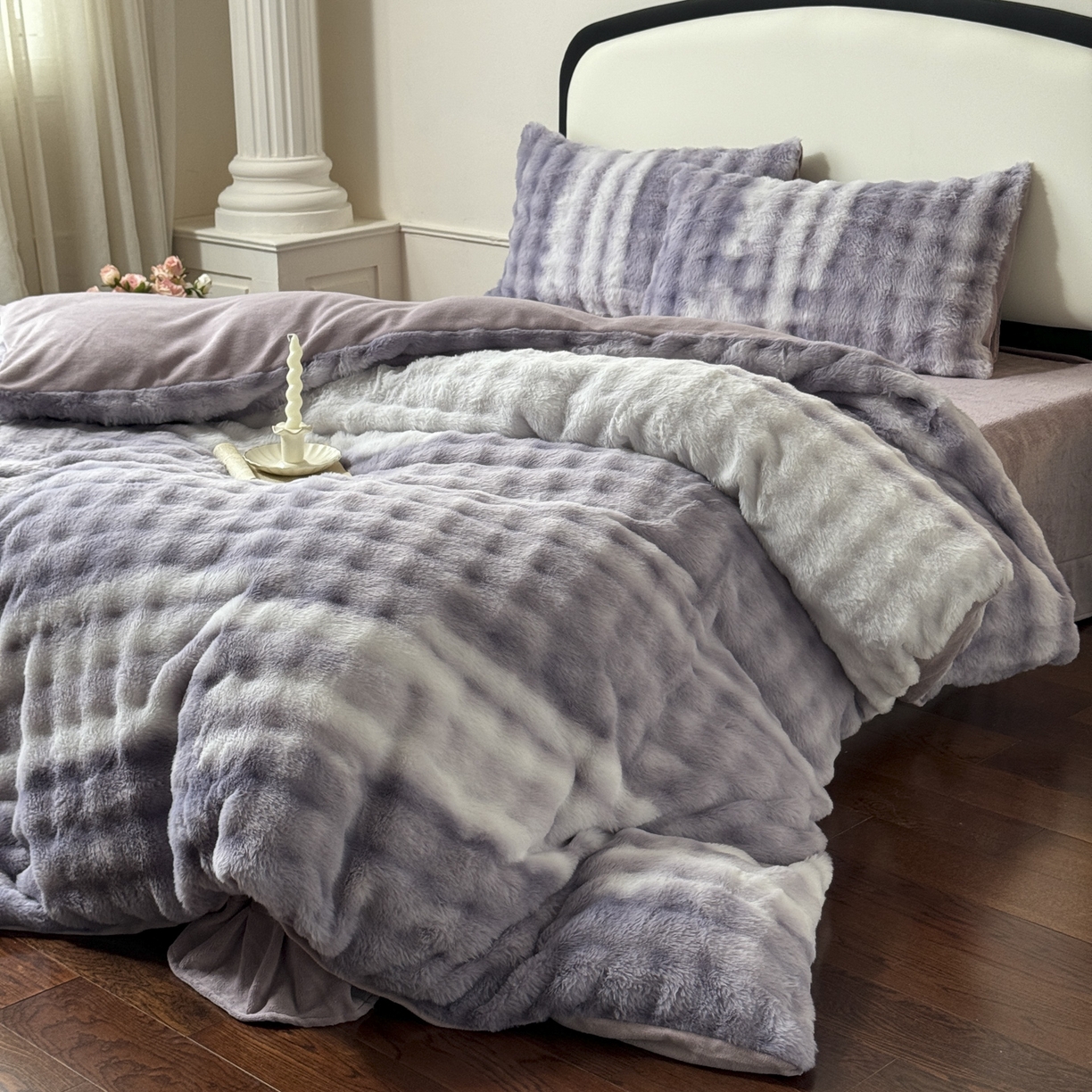 91家纺网 家纺一手货源 找家纺 新印象 2025新款七彩兔绒牛奶绒四件套 七彩兔绒-星紫