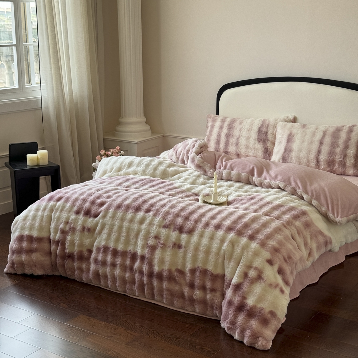 91家纺网 家纺一手货源 找家纺 新印象 2025新款七彩兔绒牛奶绒四件套 七彩兔绒-粉