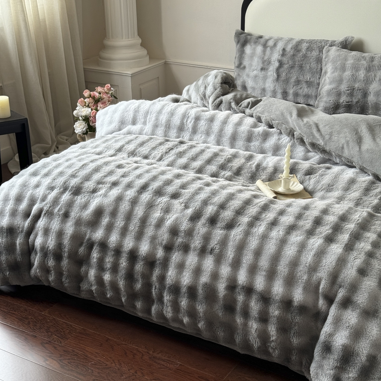 91家纺网 家纺一手货源 找家纺 新印象 2025新款七彩兔绒牛奶绒四件套 七彩兔绒-椰灰