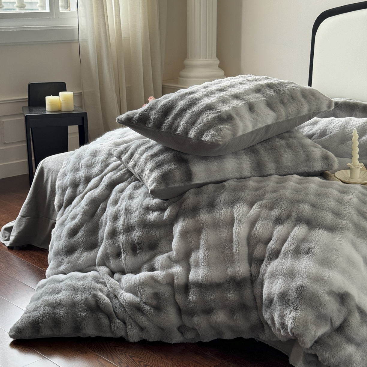 91家纺网 家纺一手货源 找家纺 新印象 2025新款七彩兔绒牛奶绒四件套 七彩兔绒-椰灰