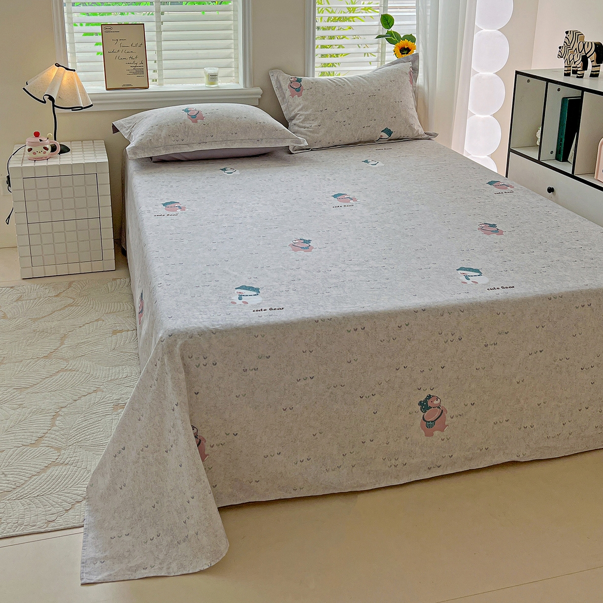 91家纺网 家纺一手货源 找家纺 依庭 2025新款高克重全棉纯棉磨毛印花单床单 幸福小熊