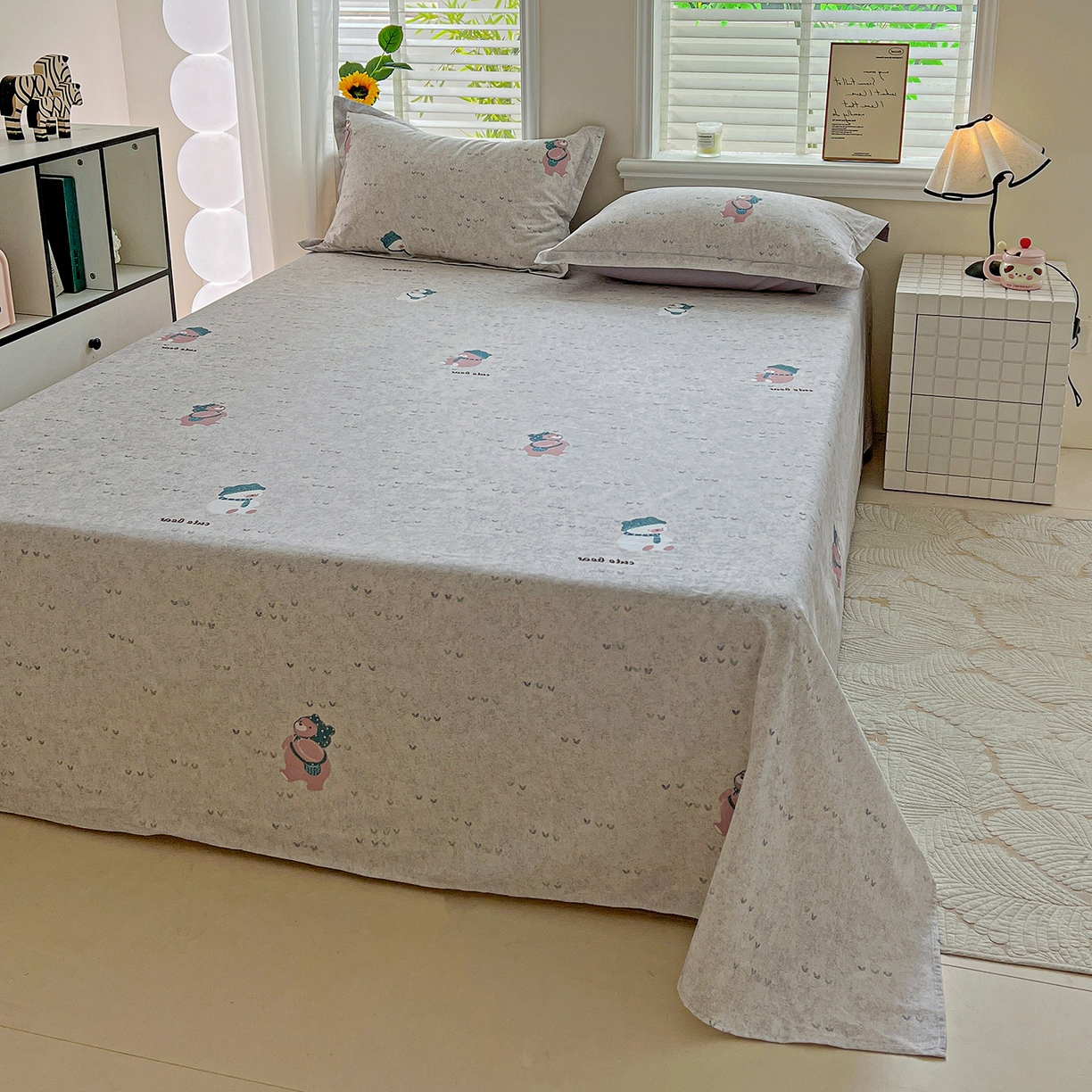 91家纺网 家纺一手货源 找家纺 依庭 2025新款高克重全棉纯棉磨毛印花单床单 幸福小熊