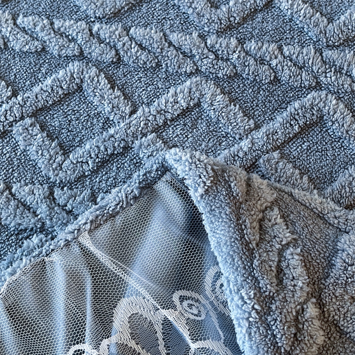 91家纺网 家纺一手货源 找家纺 米瑞娜 2025新款塔芙绒床裙三件套雕花绒蕾丝跨境单床裙外贸现货尺寸齐全 马尾型-蓝灰