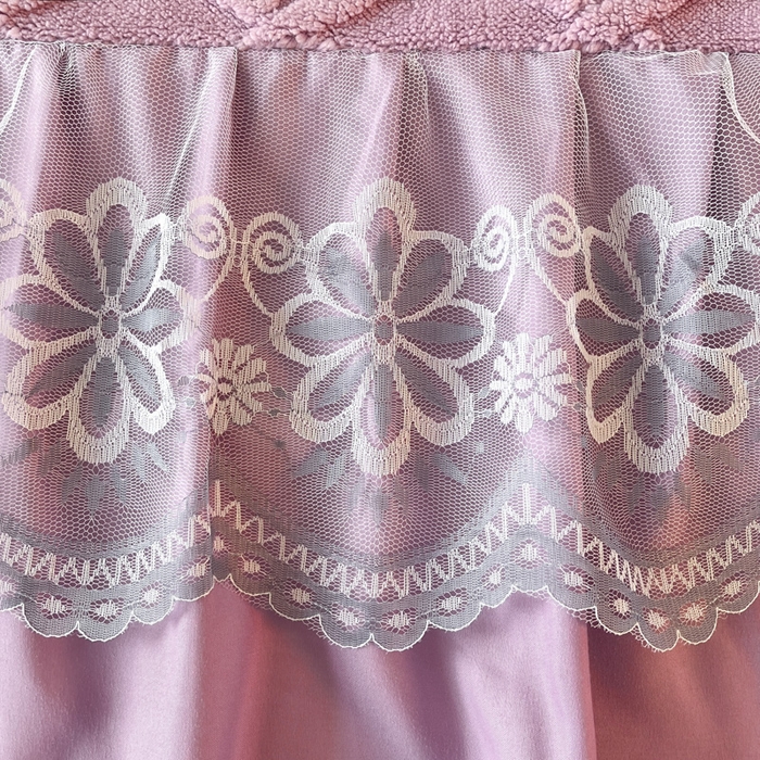 91家纺网 家纺一手货源 找家纺 米瑞娜 2025新款塔芙绒床裙三件套雕花绒蕾丝跨境单床裙外贸现货尺寸齐全 马尾型-浅紫