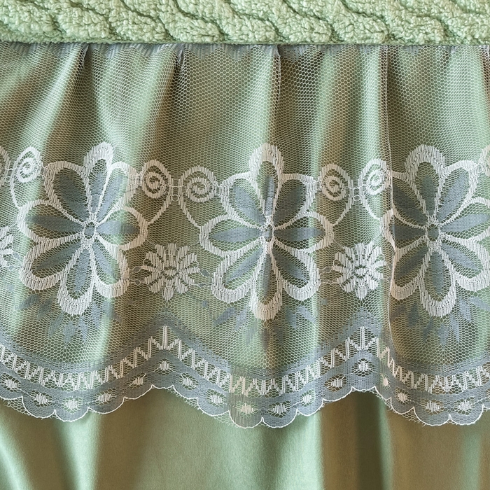 91家纺网 家纺一手货源 找家纺 米瑞娜 2025新款塔芙绒床裙三件套雕花绒蕾丝跨境单床裙外贸现货尺寸齐全 马尾型-果绿