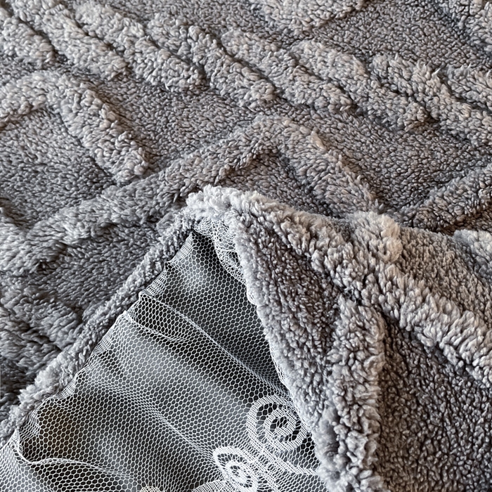 91家纺网 家纺一手货源 找家纺 米瑞娜 2025新款塔芙绒床裙三件套雕花绒蕾丝跨境单床裙外贸现货尺寸齐全 马尾型-灰色