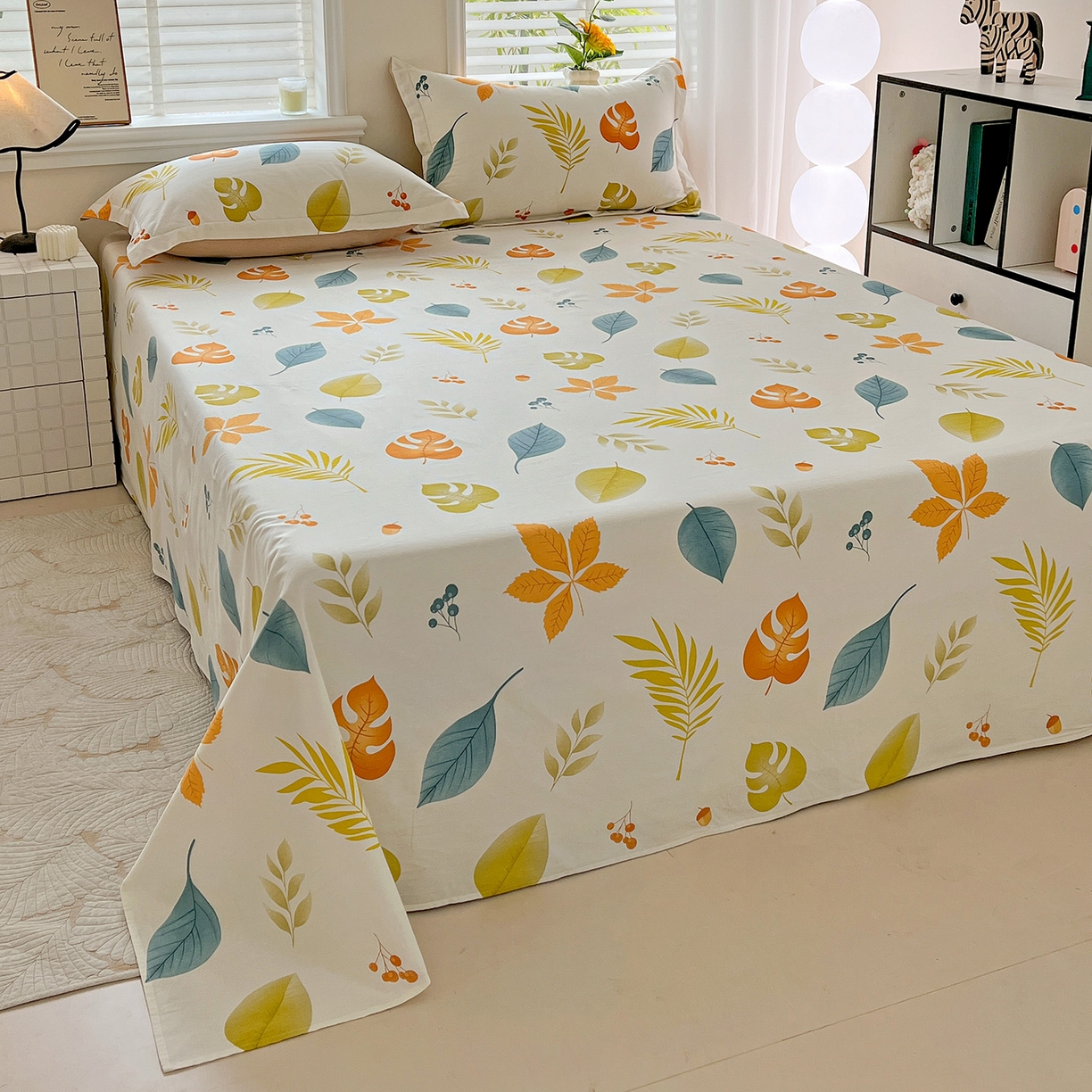 91家纺网 家纺一手货源 找家纺 依庭 2025新款高克重全棉纯棉磨毛印花单床单 叶之恋-A版