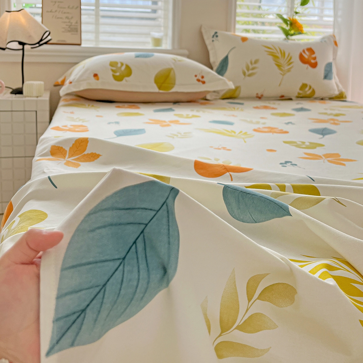 91家纺网 家纺一手货源 找家纺 依庭 2025新款高克重全棉纯棉磨毛印花单床单 叶之恋-A版