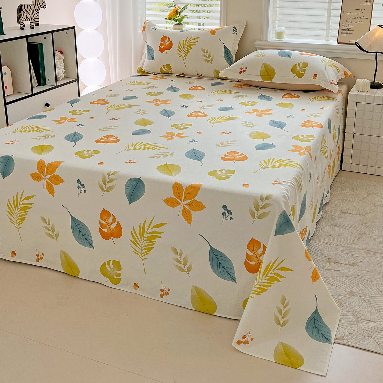 91家纺网 家纺一手货源 找家纺 依庭 2025新款高克重全棉纯棉磨毛印花单床单 叶之恋-A版