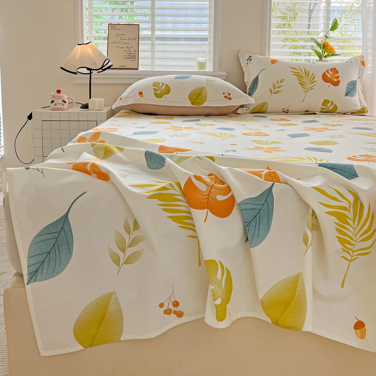 91家纺网 家纺一手货源 找家纺 依庭 2025新款高克重全棉纯棉磨毛印花单床单 叶之恋-A版