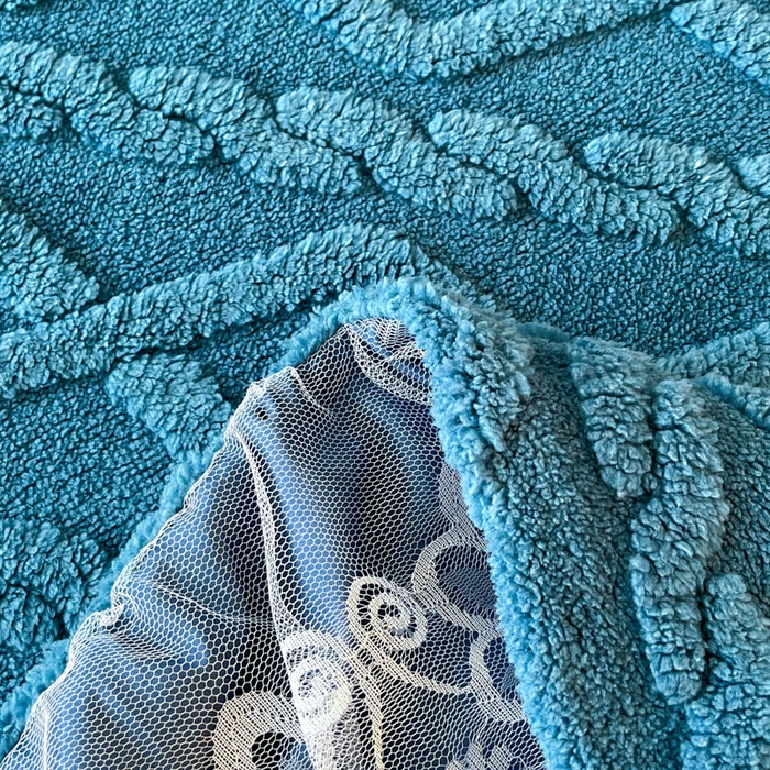 91家纺网 家纺一手货源 找家纺 米瑞娜 2025新款塔芙绒床裙三件套雕花绒蕾丝跨境单床裙外贸现货尺寸齐全 马尾型-宝蓝