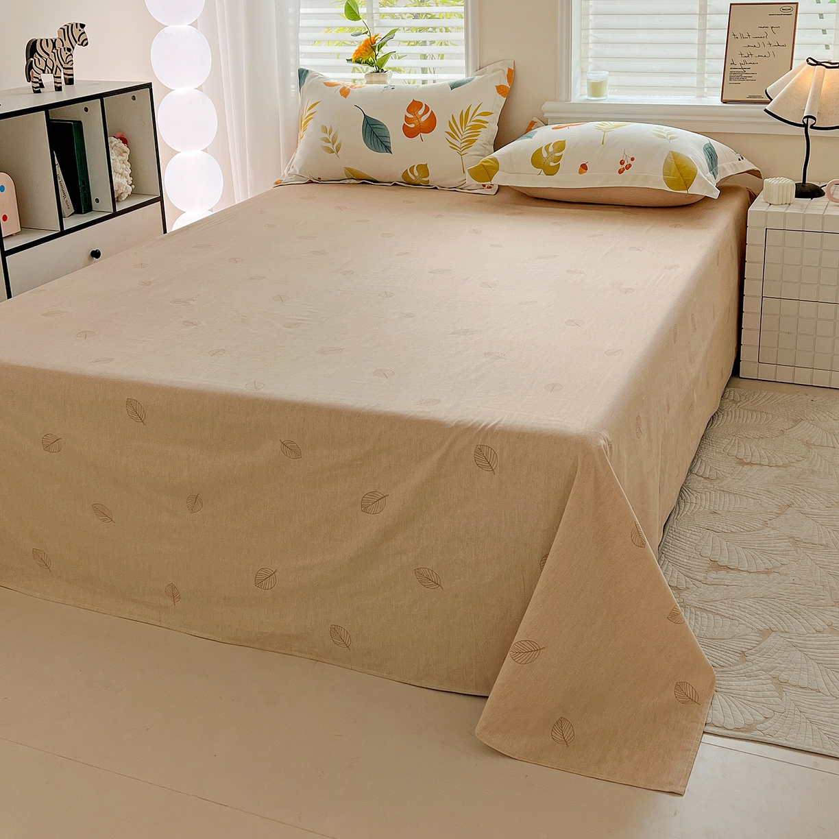 91家纺网 家纺一手货源 找家纺 依庭 2025新款高克重全棉纯棉磨毛印花单床单 叶之恋-B版